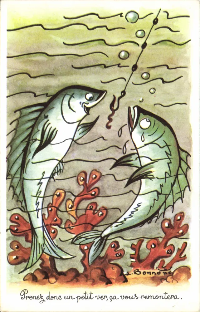 Zwei Unterwasserfische — humoristische Illustration — S. Bonnons - Vorderseite