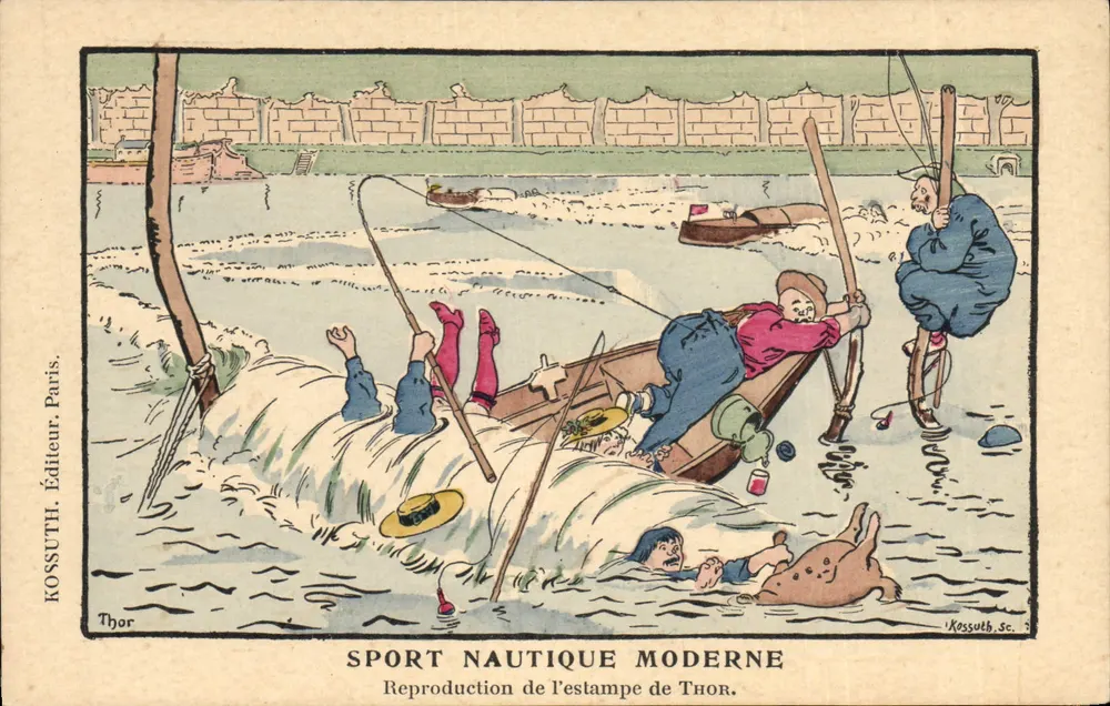 Moderne Wassersport — Reproduktion der Lithografie von Thor — Verlag Kossuth, Paris - Vorderseite