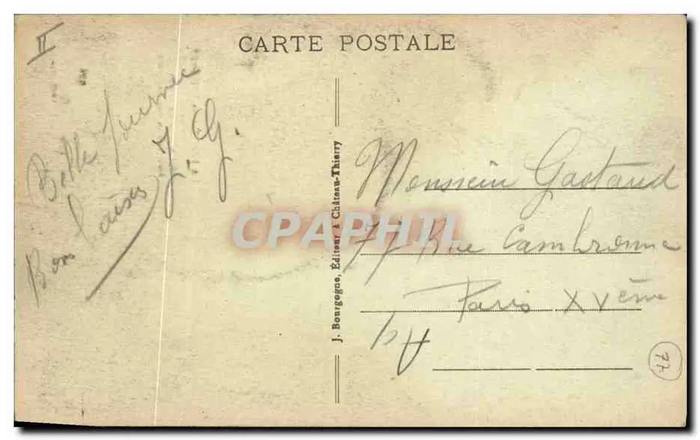 La Haye-Sainte-Jouarre — Ein bekannter Ort am Fluss Marne für Fischer — J. Bourgegne & Cie, Verleger in Cité-des-Thierry - Rückseite