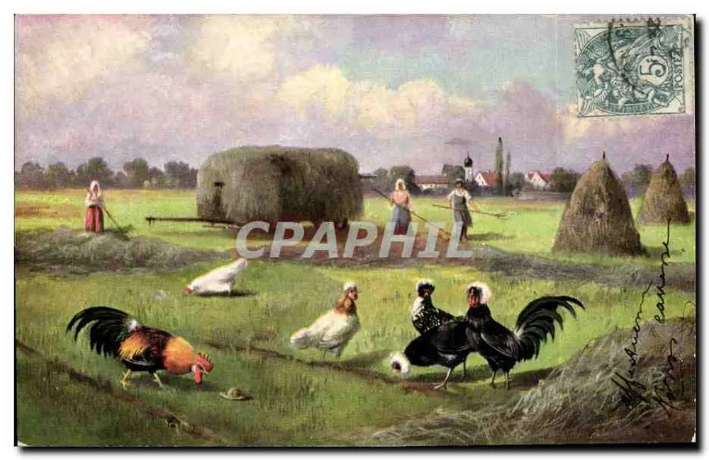 Cena de fazenda com galinhas — Nuremberg, série 478 — editor Theon Streeter - Frente