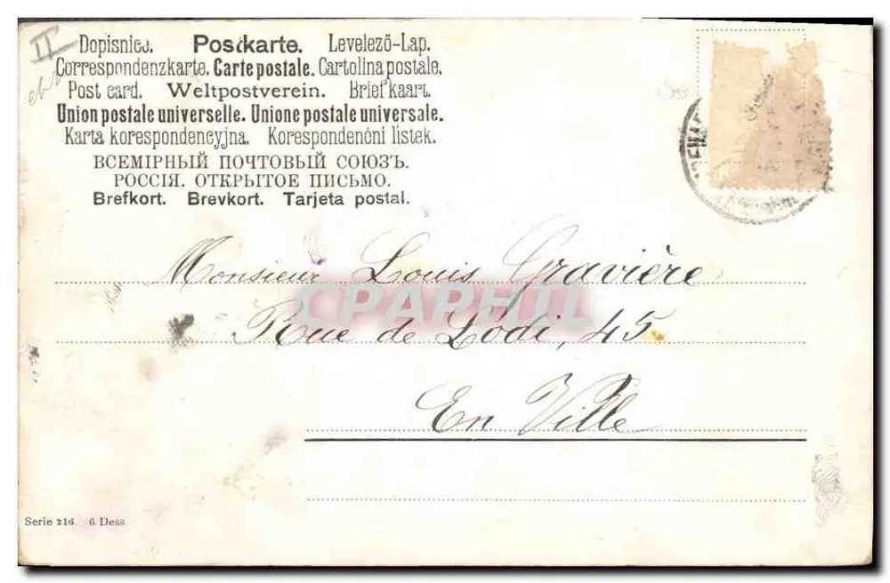 Chasse de l'aigle — scène de ferme avec poules et poussins — A. Müller, München 1904 - Rewers