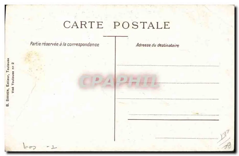 Coq de victoire — scène symbolique avec soleil rayonnant et texte 'PAX' — éditeur B. Sirven, Toulouse - Verso
