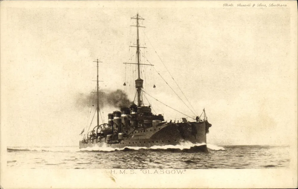 H.M.S. "Glasgow" — Cruiser leve — editor Tuck & Sons, série XII, n° 4311 - Frente