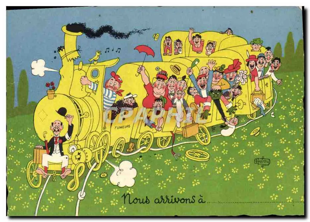 Trem dos fumantes — caricatura humorística — Hubouy - Frente