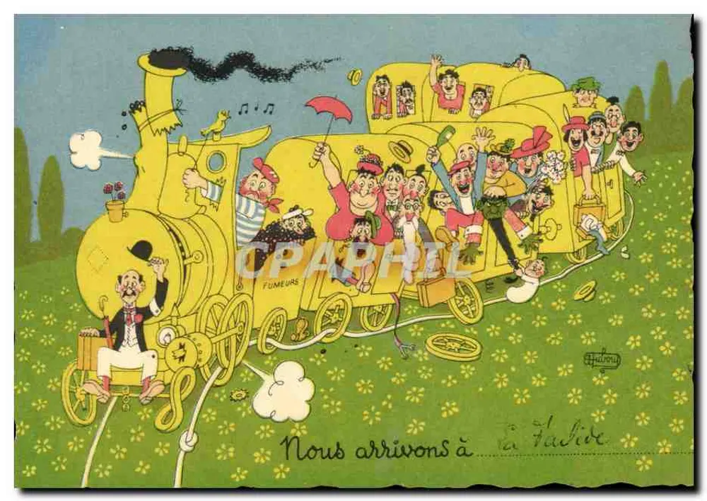 Pociąg dymny — Przyjazd do wygody — A. Dubout - Awers