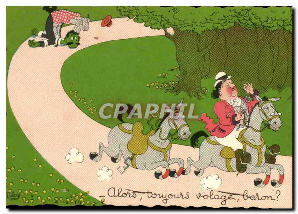 Baron auf Pferd — humoristische Karikatur — Editions du Moulin, Nr. 25 A - Vorderseite