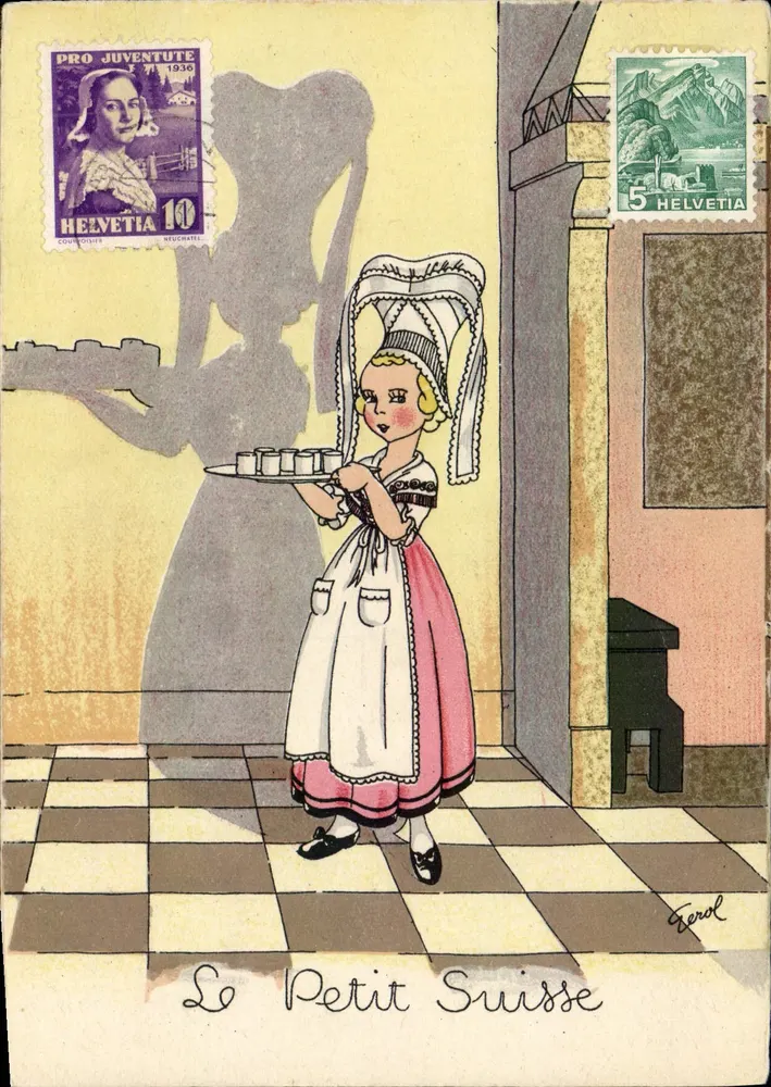 O Pequeno Suíço — ilustração de uma jovem em traje tradicional suíço — editor Gérol - Frente