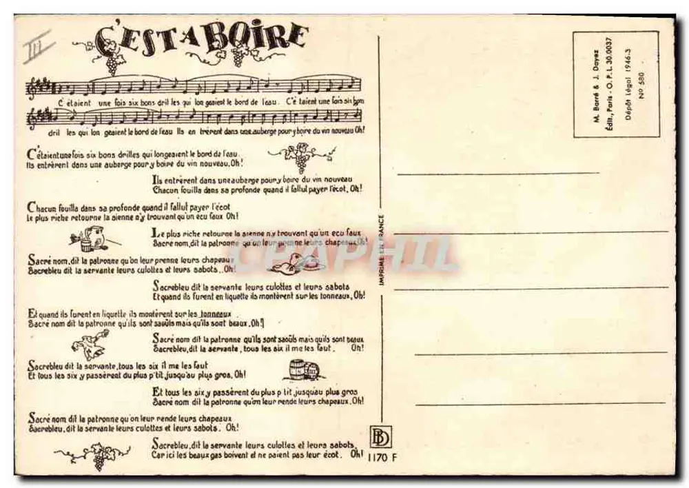 É para beber — canção de festa na vinha — editor M. Borré & J. Dayes, Paris - Verso