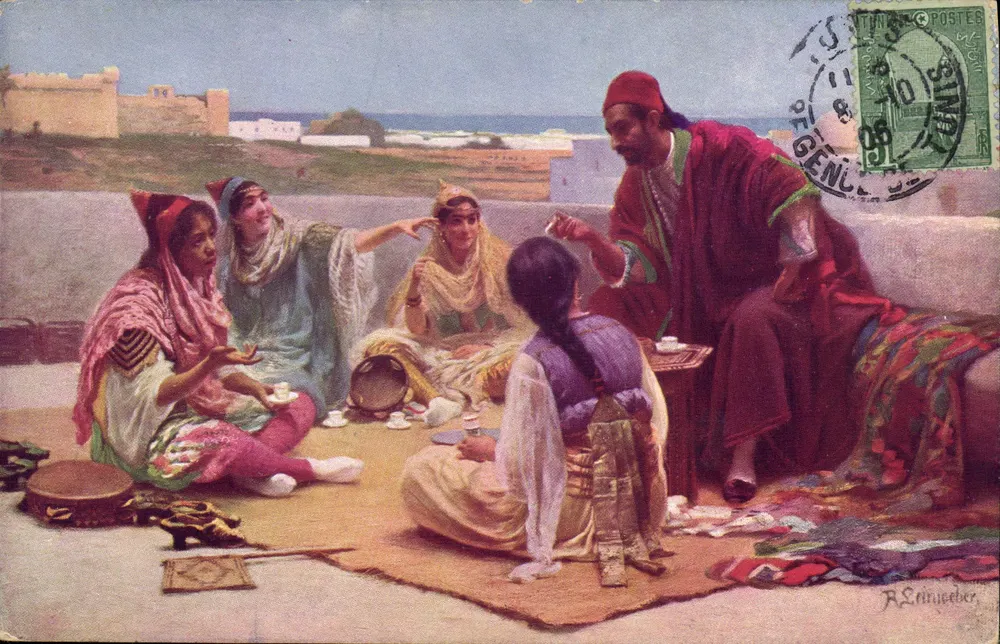 Tunesische Szene — Frauen und Mann in traditioneller Kleidung — R. Ennweber - Vorderseite