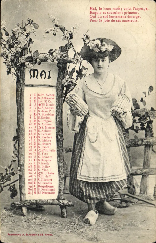 Femme en costume rural — calendrier de mai — Phototypie A. Bergeret & Cie, Nancy - Vorderseite