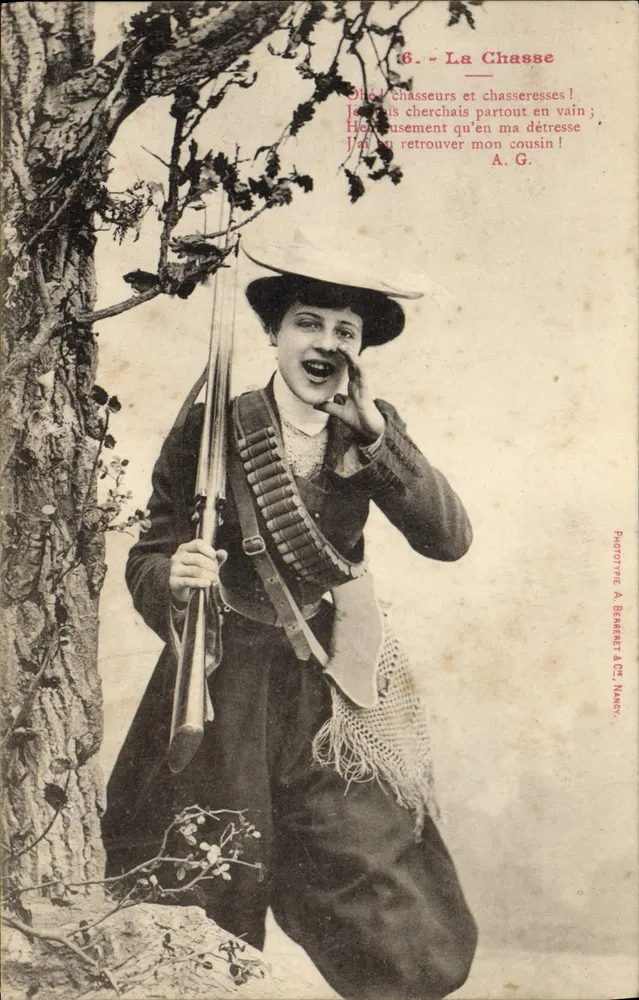 Frau in Jagd-Outfit — Die Jagd — Phototype A. Benereet & Cie, Nancy - Vorderseite