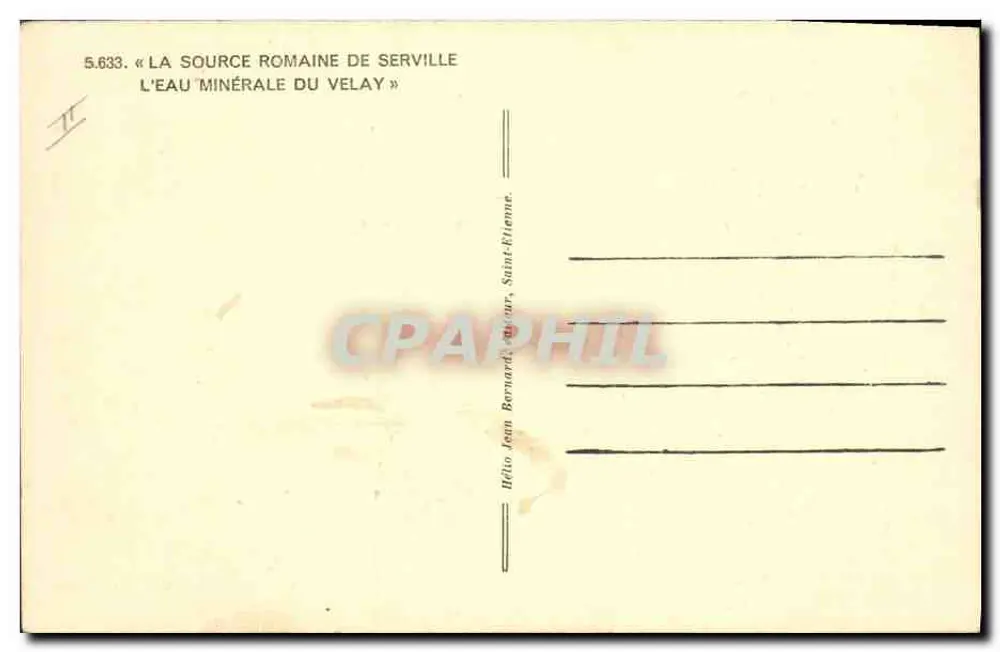 Das römische Quellwasser von Serville — Das Mineralwasser des Velay — Verleger Jean Bernard, Saint-Brienne - Rückseite