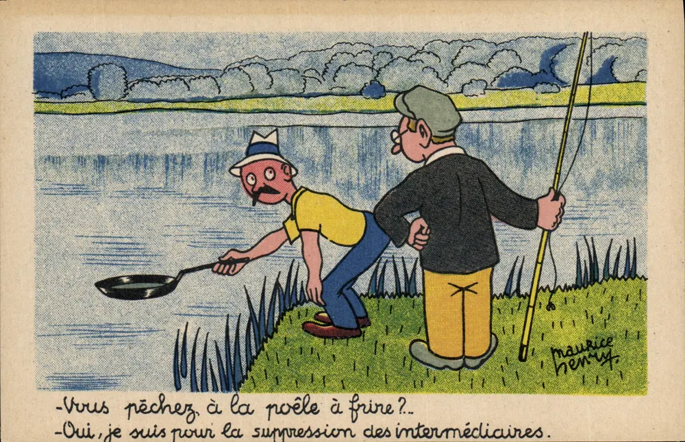 Frittierpfanne-Fischen — politische Karikatur — Maurice Henry, Edition Eagle-Granville - Vorderseite