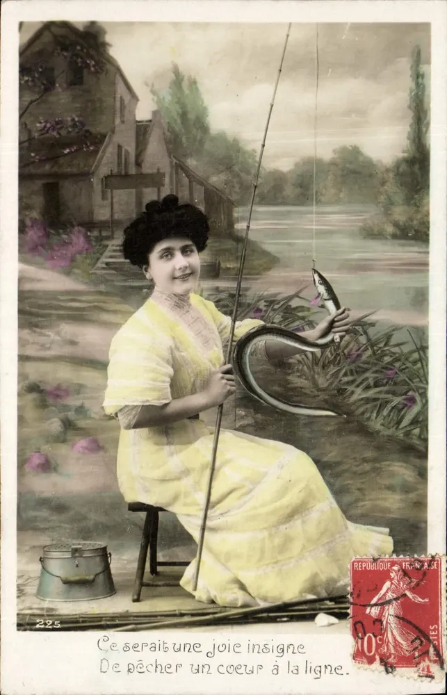 Frau, die eine Schlange fischt — gedruckter Text — unbekannter Verlag, Nr. 225 - Vorderseite