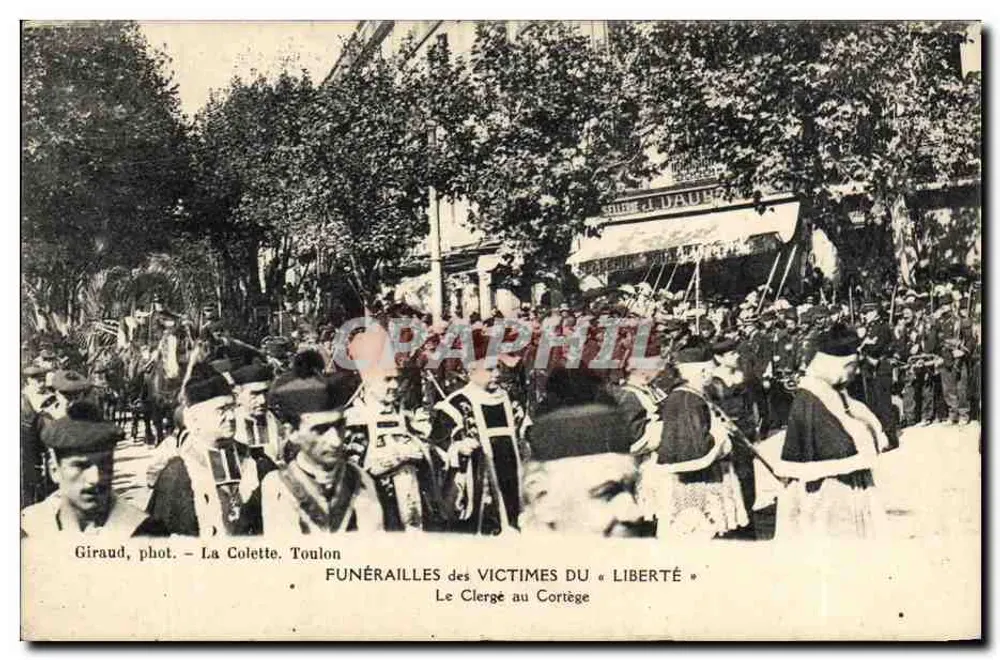Trauerfeier für die Opfer des « Liberté » — Der Klerus im Trauerzug — Giraud, phot. - La Colette, Toulon - Vorderseite