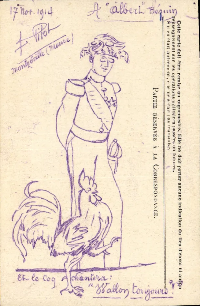 Soldat und Hahn — Militärbriefkarte — Stern Gr. - Vorderseite