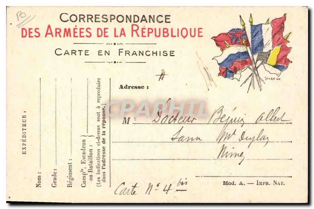 Soldat und Hahn — Militärbriefkarte — Stern Gr. - Rückseite