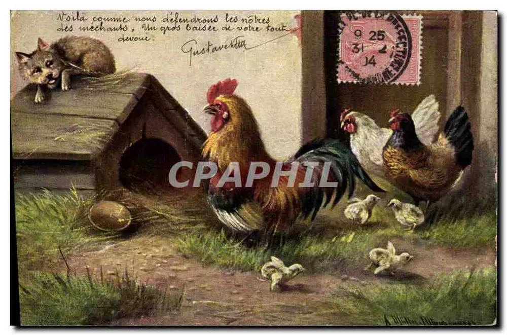 Cabra e galinhas — cena de fazenda — editor A. Winkler, série 216 - Frente