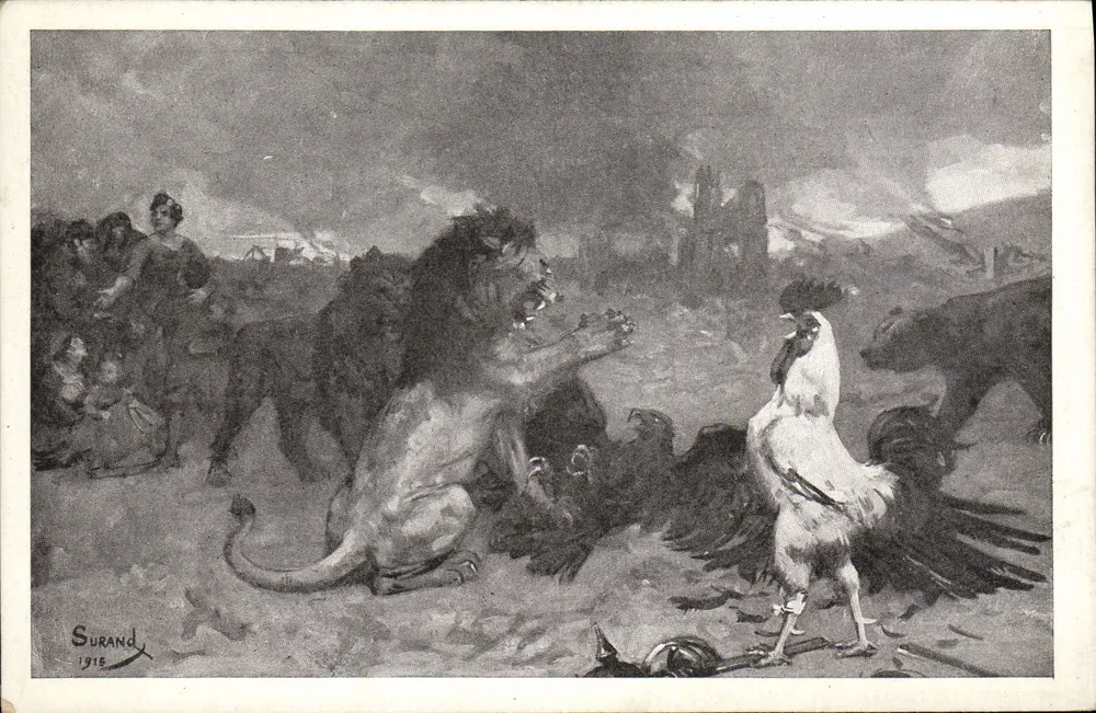 Leão e galinha — cena de luta — Surand 1915 - Frente