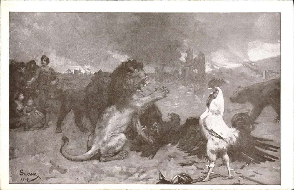 O galo e o leão — cena de guerra — Surand 1916 - Frente