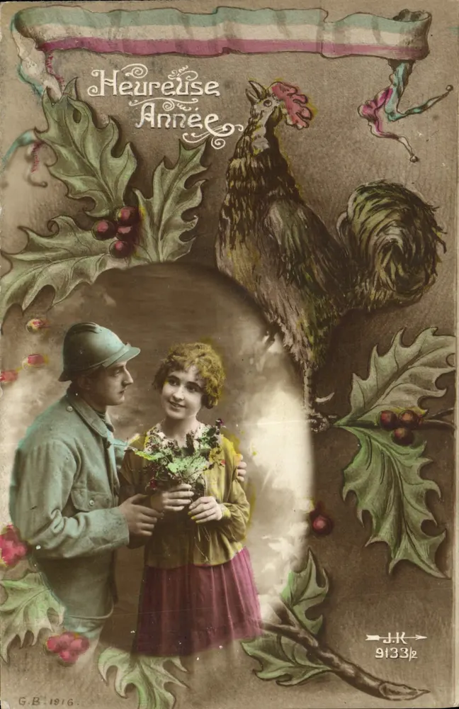 Soldato e giovane donna — Gallo e foglie di vischio — J.K. 9133p - Recto