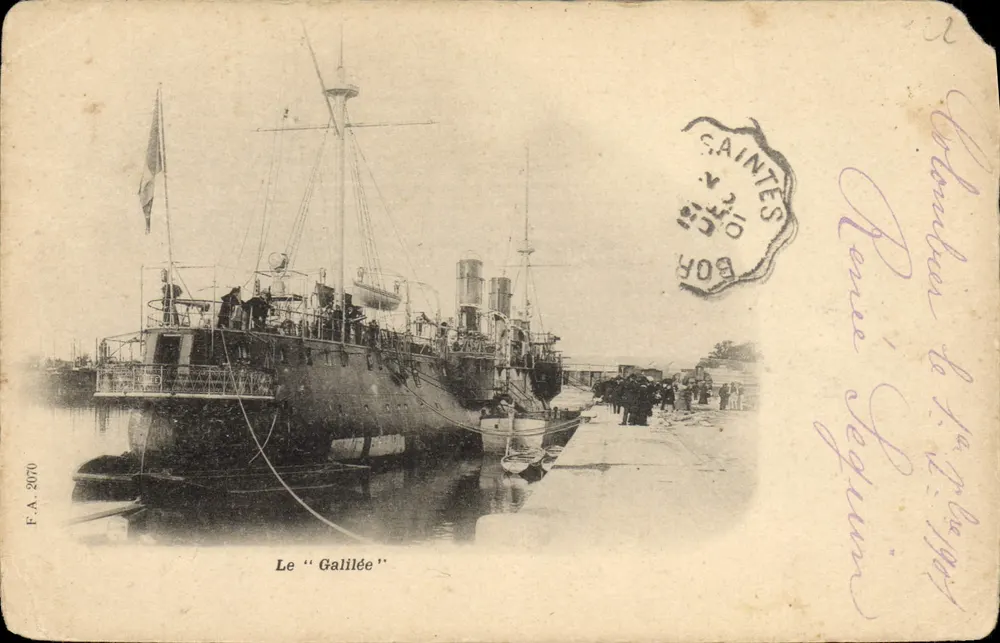 O "Galilée" — navio militar no cais — F.A. 2070 - Frente