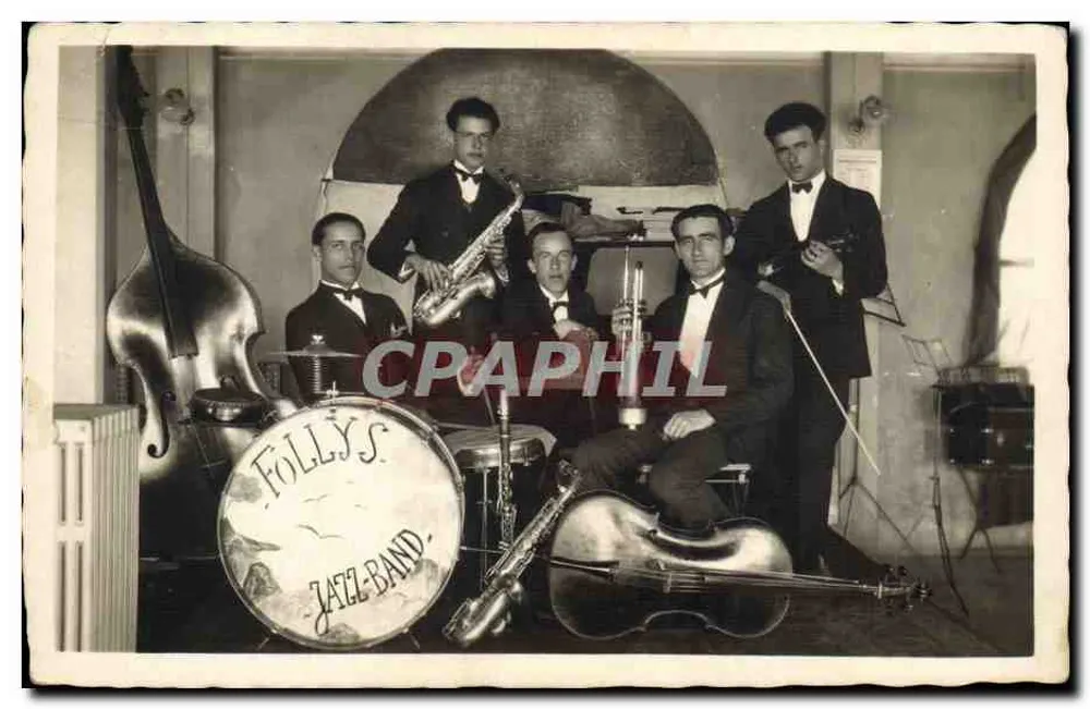 Folly's Jazz-Band — Gruppe von Musikern in Abendkleidung — Verlag nicht sichtbar - Vorderseite
