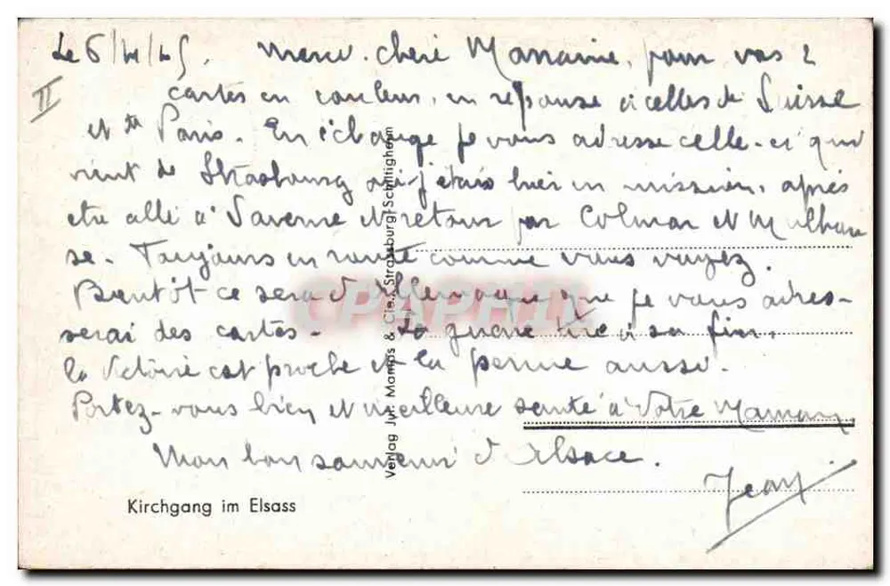 Procissão religiosa no Alsácia — editor Verlag J. Mamps & Cie, Strasbourg - Verso