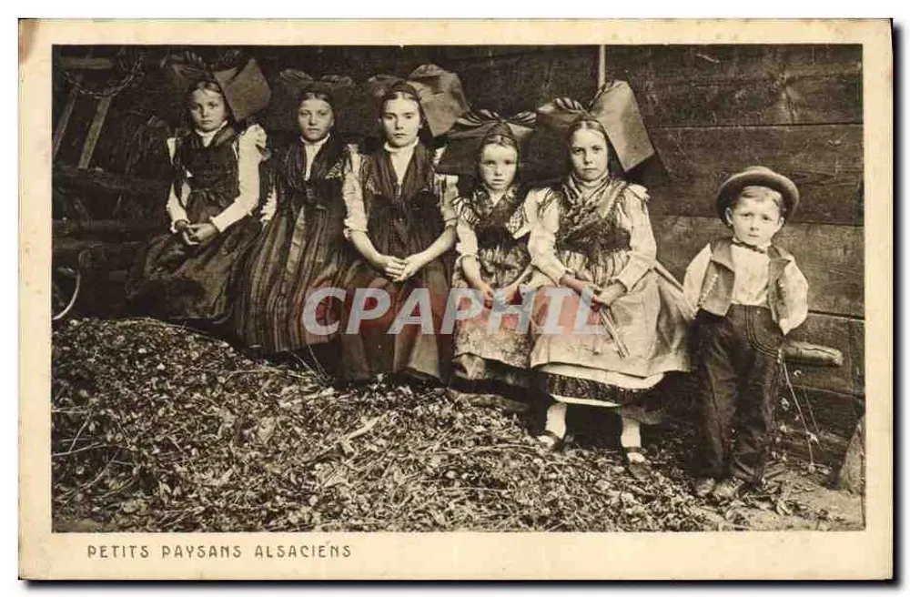 Pequenos camponeses alsacianos — Gravura a cores — Editor: Zuber & Cie, Dornach - Frente