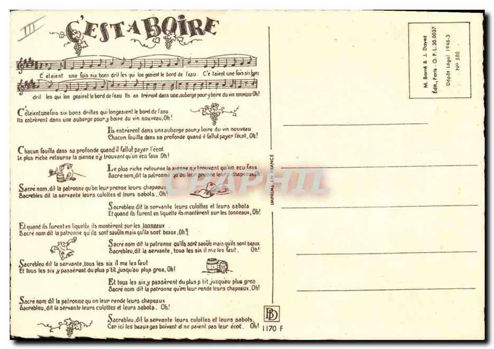 É para beber — canção humorística — Editor: B. Borrel & J. Dopes, n° 280 - Verso