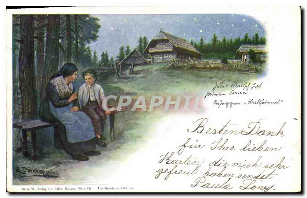 Mulheres e criança em um paisagem noturna — Série VI, Verlag Rafael Neuber, Wien VII - Frente