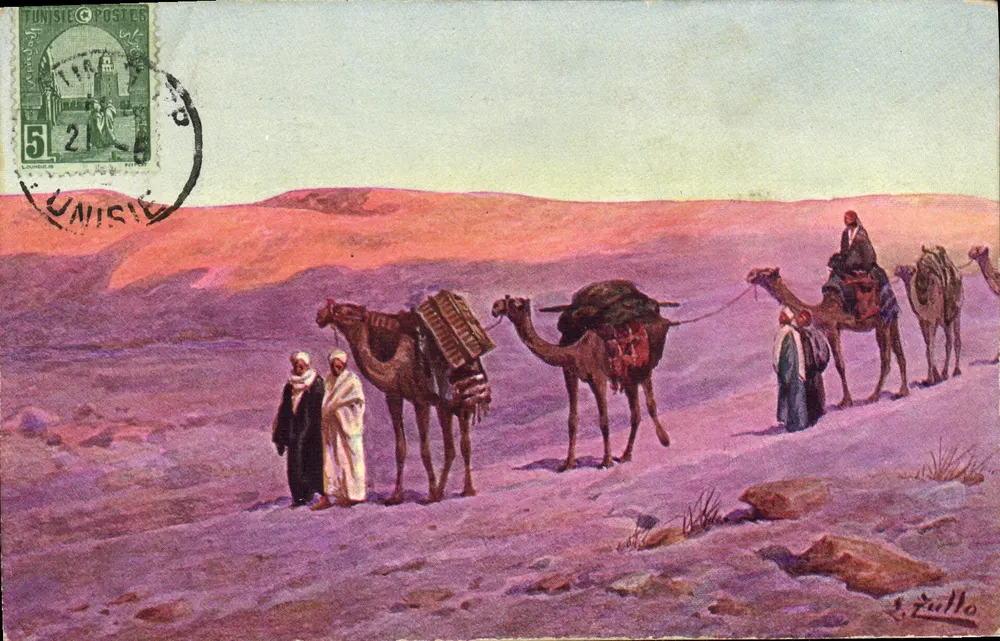 Tunesische woestijn — kameelcaravaan — uitgever L. Zullo, n° II - Voorkant