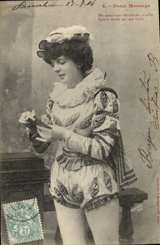 Frau im Bühnenkostüm — 'Doux Message' — Fotograf A. Brassart & Cie, Nîmes - Vorderseite