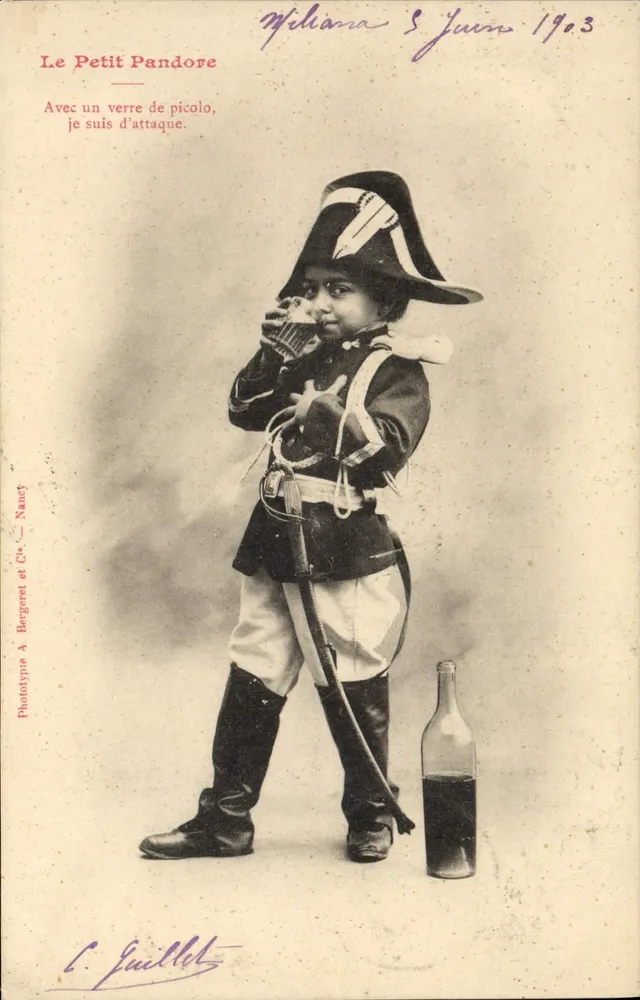 Der kleine Pandore — In Soldatenkleidung — Phototype A. Bergeret et Cie, Nancy - Vorderseite