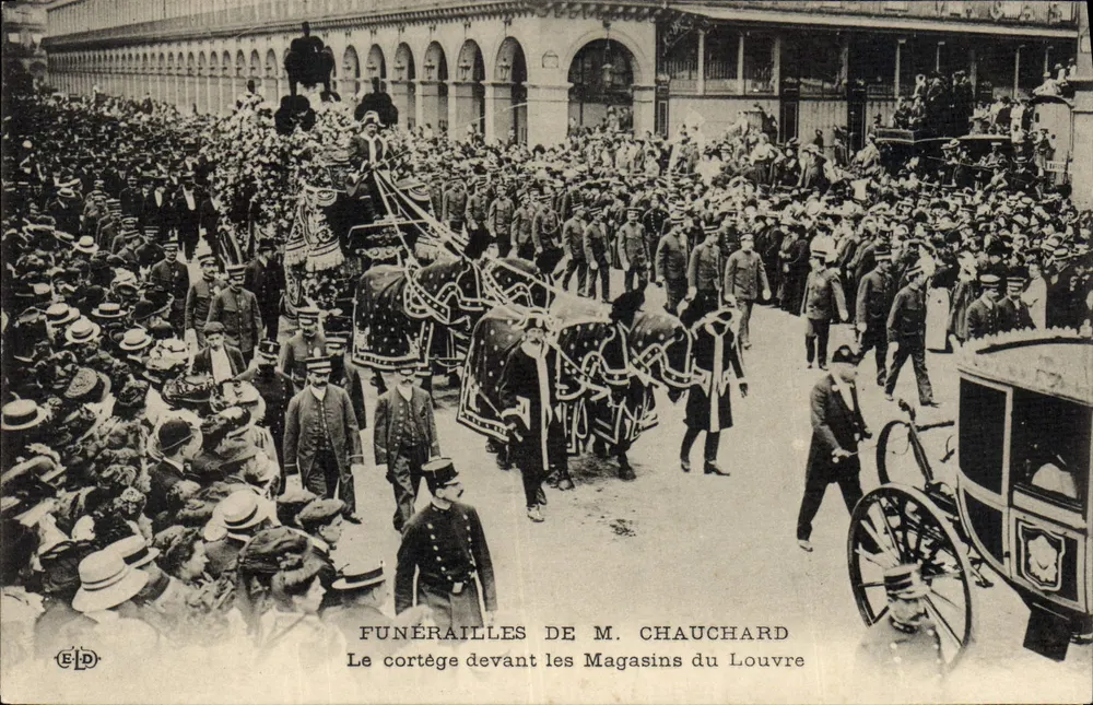 Trauerfeier von Herrn Chauchard — Der Trauerzug vor den Louvre-Geschäften — Verlag EID - Vorderseite