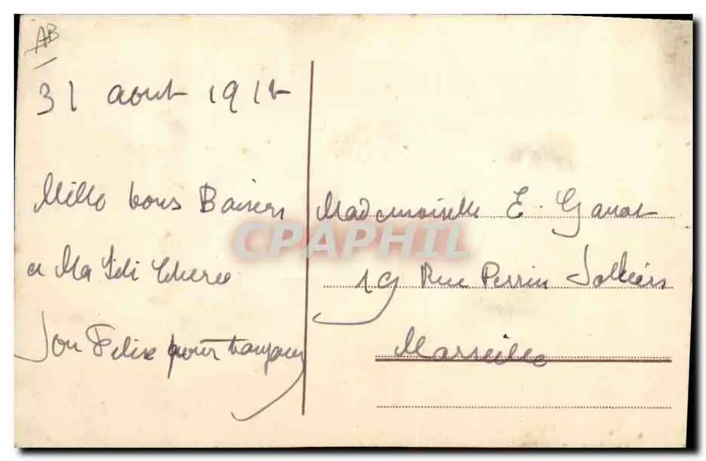 Cachorro no exterior — desenho recortado — datada 31 de agosto de 1914 - Verso