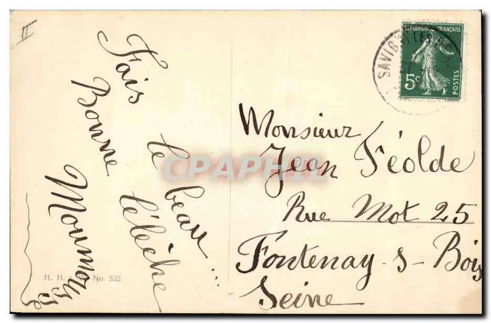 Cachorro em um cenário de hortência — Boa Ano 1910 — H. H. No. 532 - Verso