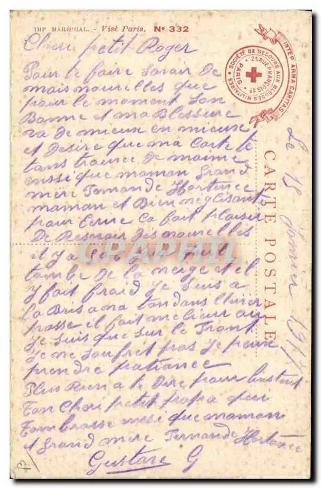 Die Cuisinots der « Bonhommes » — Französische Gesellschaft für die Hilfe Verwundeter Soldaten — Kupferstich von Mary, 1915 - Rückseite