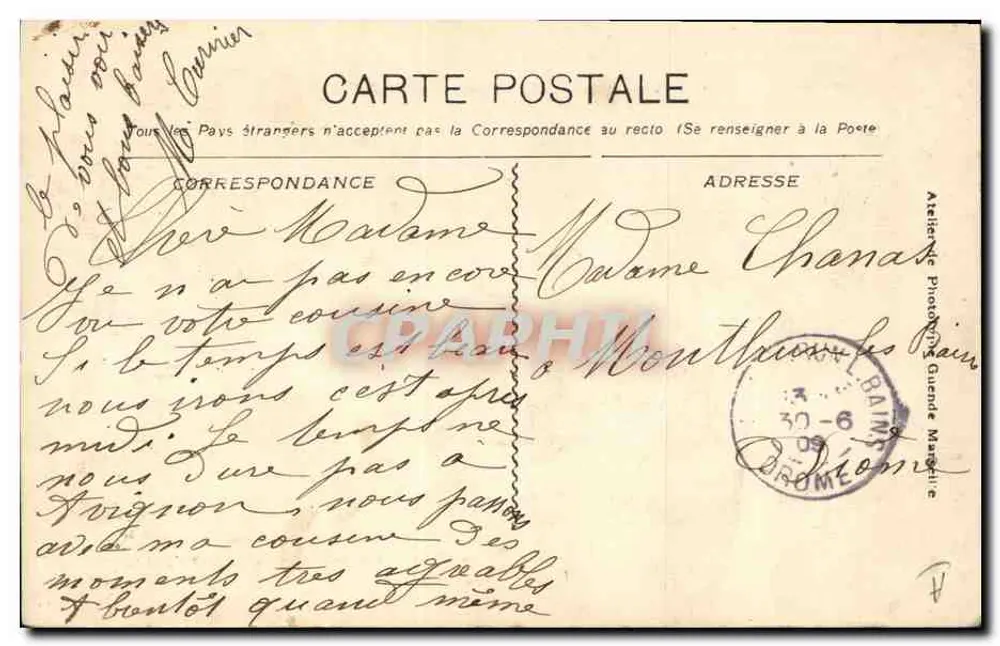 Avignon - Caserne dos Passageiros — 1883 — editor não visível - Verso