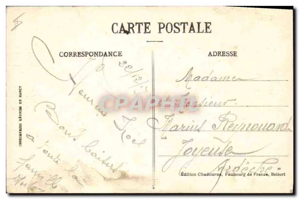 Uma Perséfone — D'ALSACE — Edição Chadorne, Faubourg de France, Beltort - Verso