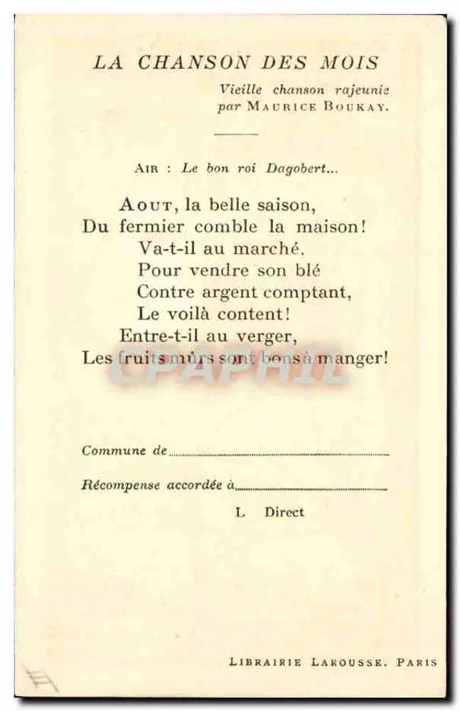 Kinder, die Obst in einem Obstgarten ernten — F. Delaw — Librairie Larousse, Paris - Rückseite