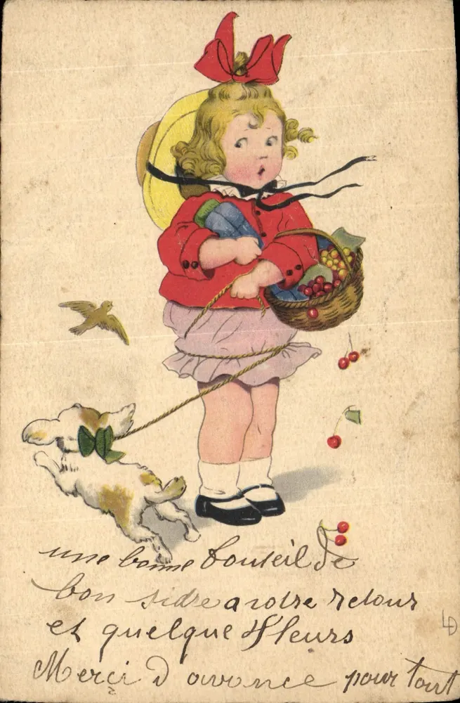 Kleine Mädchen mit Hund und Kirschen — Verlag LD - Vorderseite