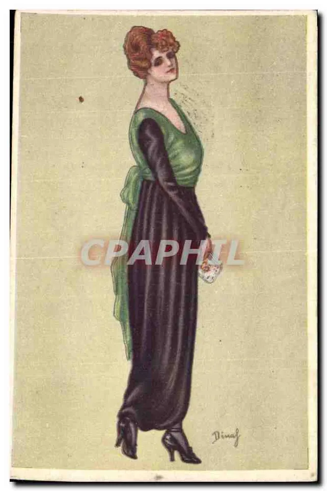 Frau in grüner und schwarzer Robe — Illustration von Dinaf — unbekannter Verlag - Vorderseite