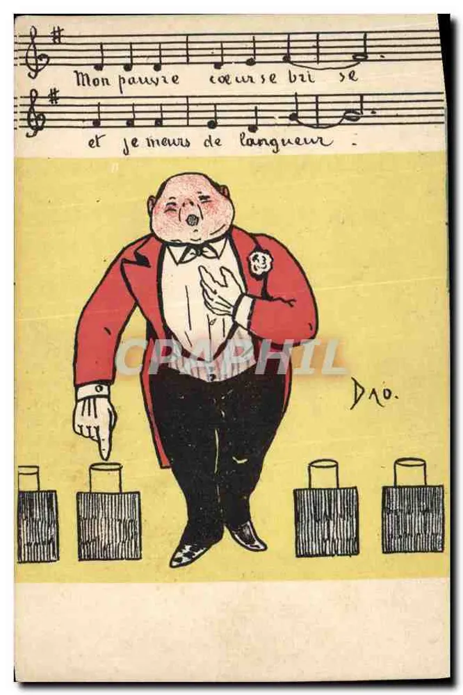 Chanteur triste — texte musical et caricature — DAO, n° de série non visible - Recto