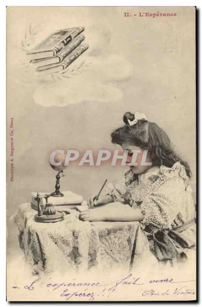 Mädchen schreibt — L'Espérance — Phototypie A. Imigret et Cie, Nancy - Vorderseite
