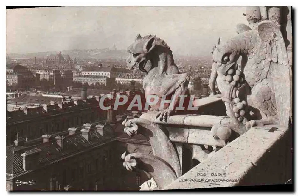 Vista tirada da Catedral de Notre-Dame — gárgulas — Electrophot - Paris, n°244 - Frente