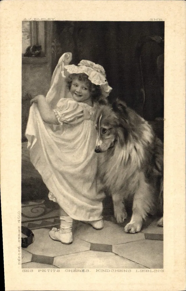 Bambina e cane — A.J. Eleley, G.M.B. — Serie 1010 - Recto