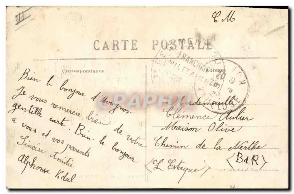 Avignon — Kasernen des 7. Ingenieurregiments (Cours de la République) — Sammlung B. B. — Vollständige Reproduktion - Rückseite