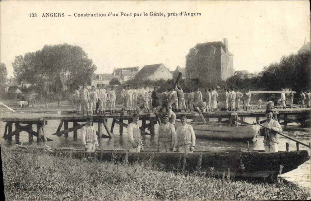 Angers — Bau einer Brücke durch die Ingenieure, in der Nähe von Angers — C. Léonard & N. Bihel, Angers, n°103 - Vorderseite