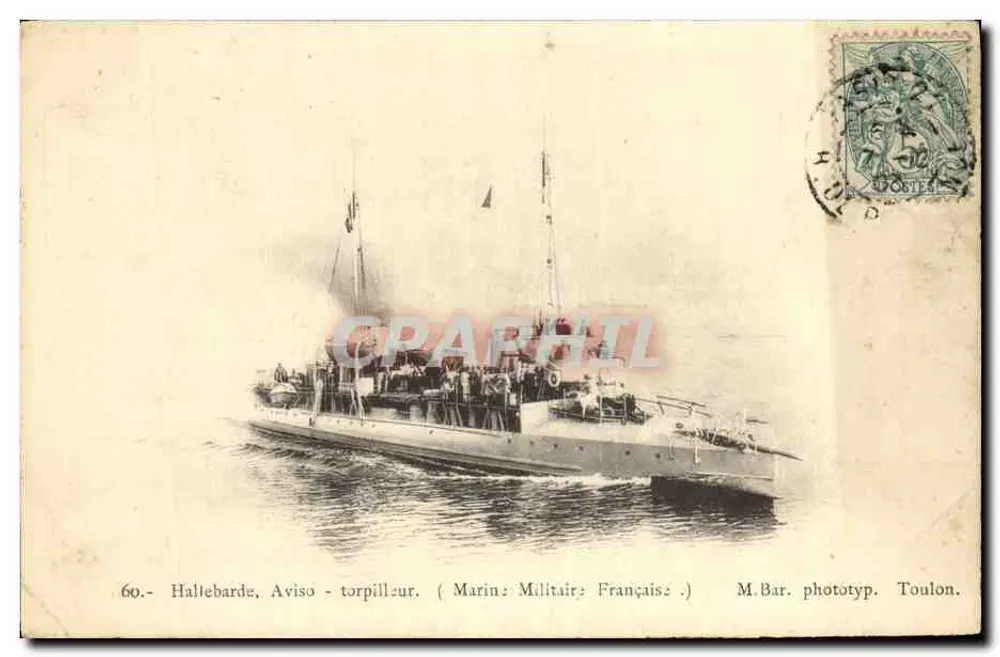 Hallebarde, Aviso - torpedo — Marinha Militar Francesa — M. Bar. fototip. Toulon - Frente